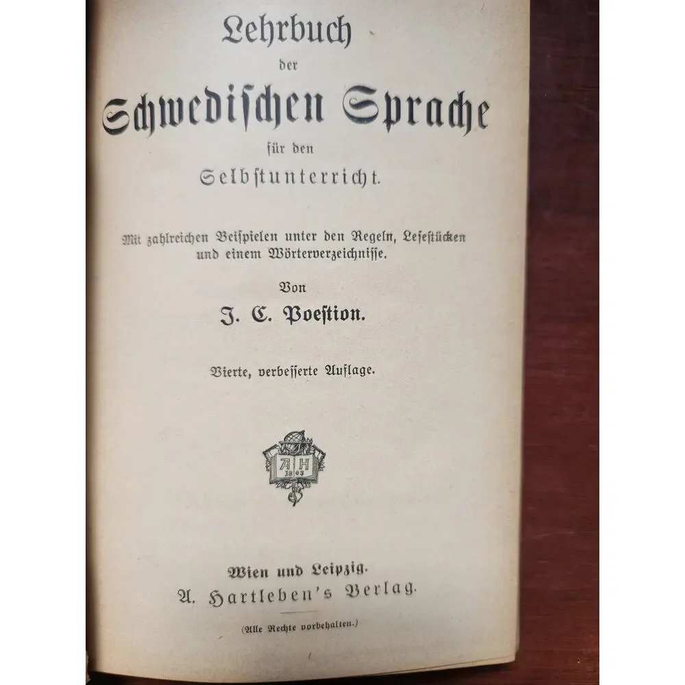 Lehrbuch der Schwedischen Sprache Poestion Antique German Swedish Book HC